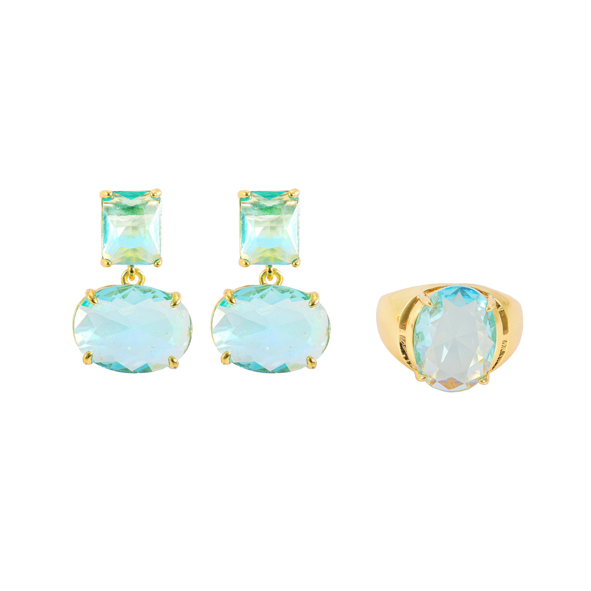 Crystal Geometric Earrings Elegant Copper Plated With Real Gold