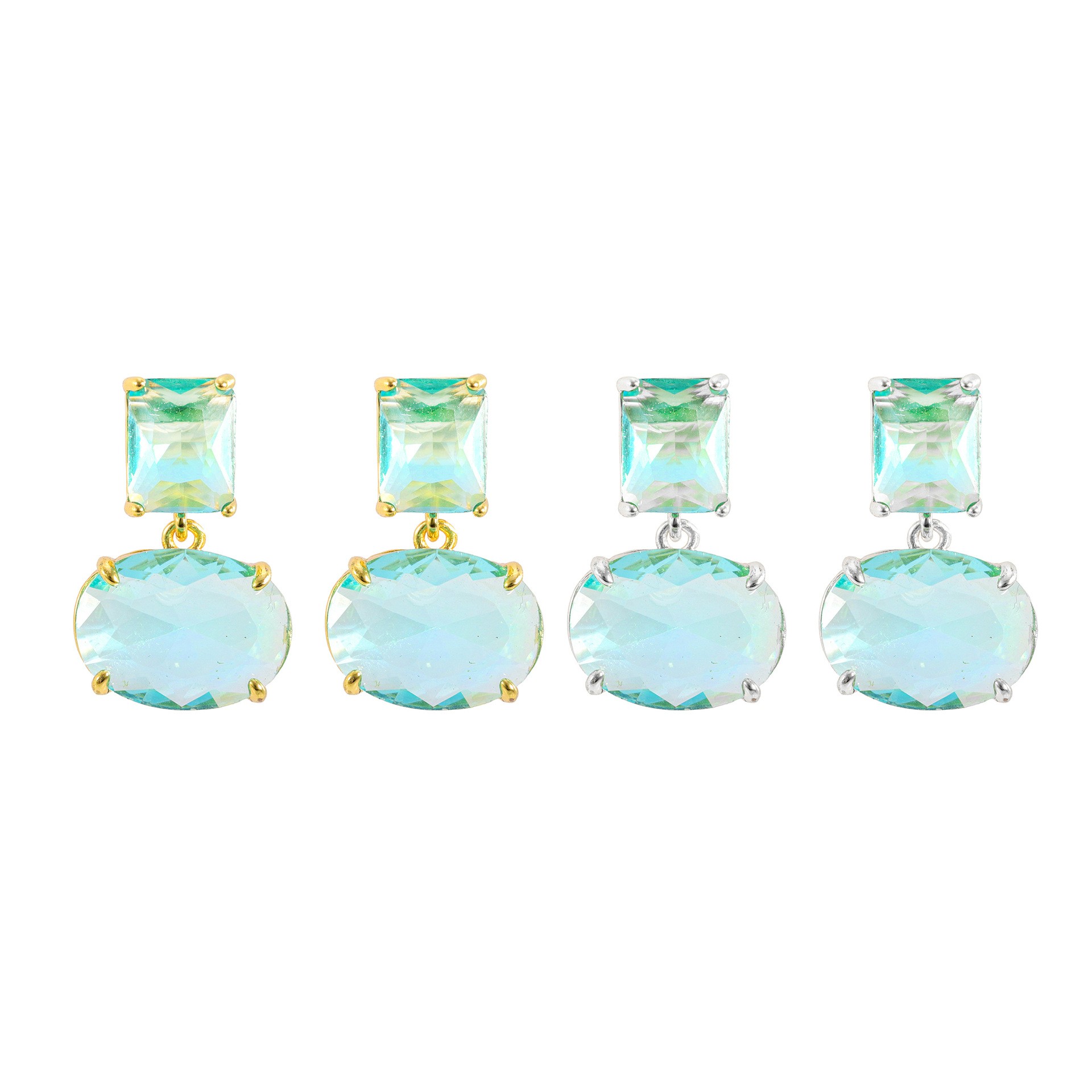 Crystal Geometric Earrings Elegant Copper Plated With Real Gold