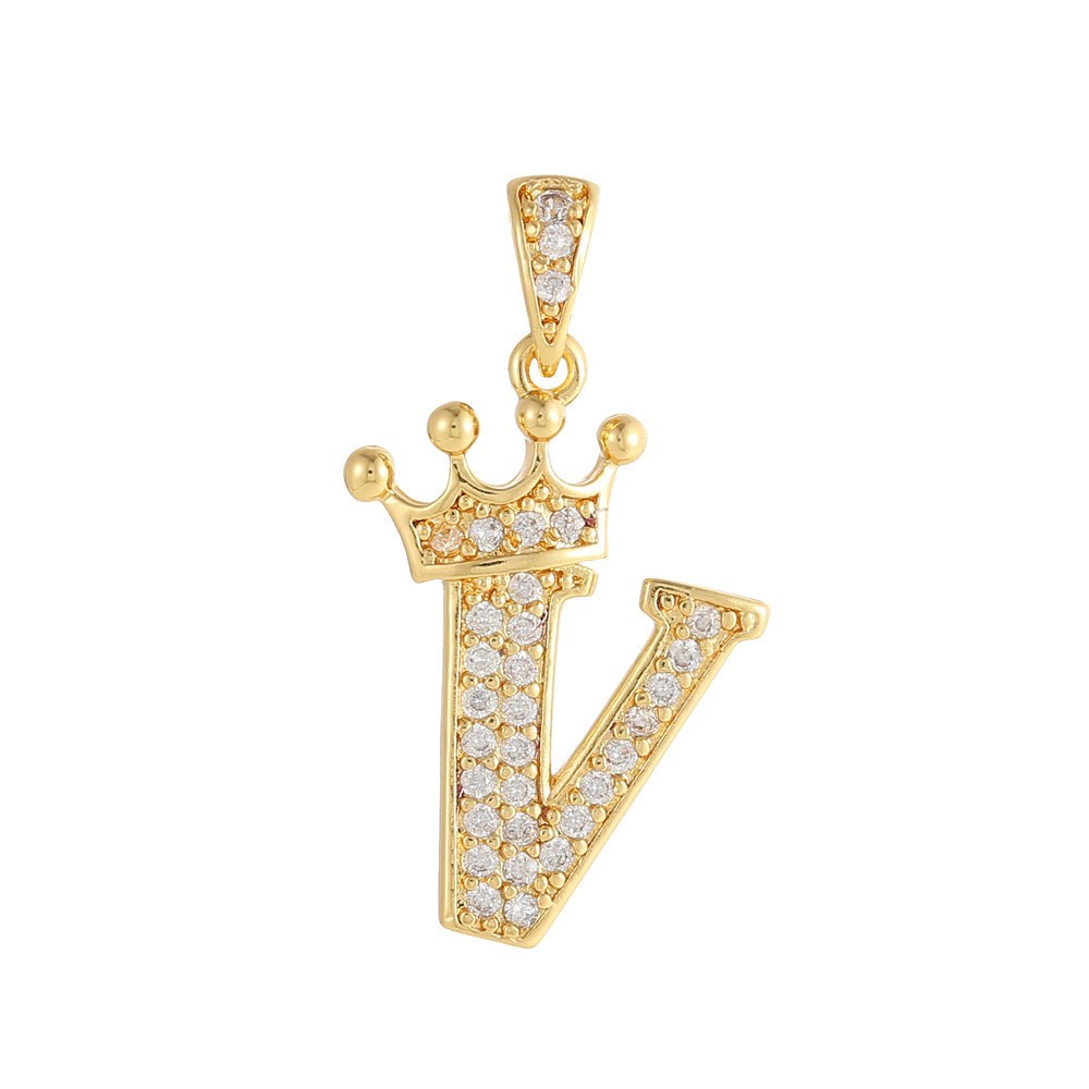 Gold Plated Copper Inlaid Zircon Crown 26 English Letters Full Diamond Pendant Parts