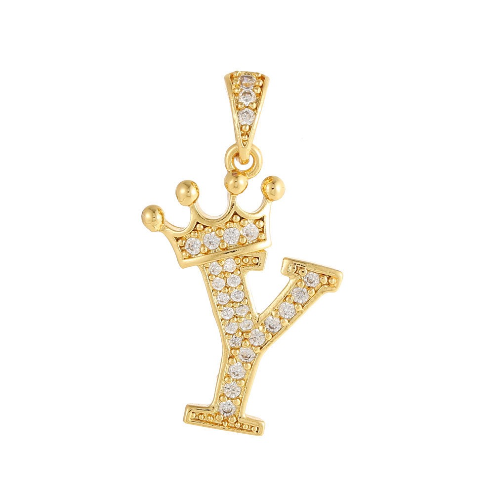 Gold Plated Copper Inlaid Zircon Crown 26 English Letters Full Diamond Pendant Parts