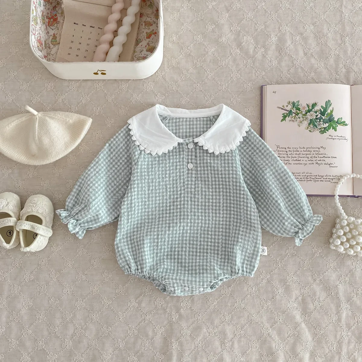 Long Sleeve Bottom-covering Rompers Baby Girl Doll Collar