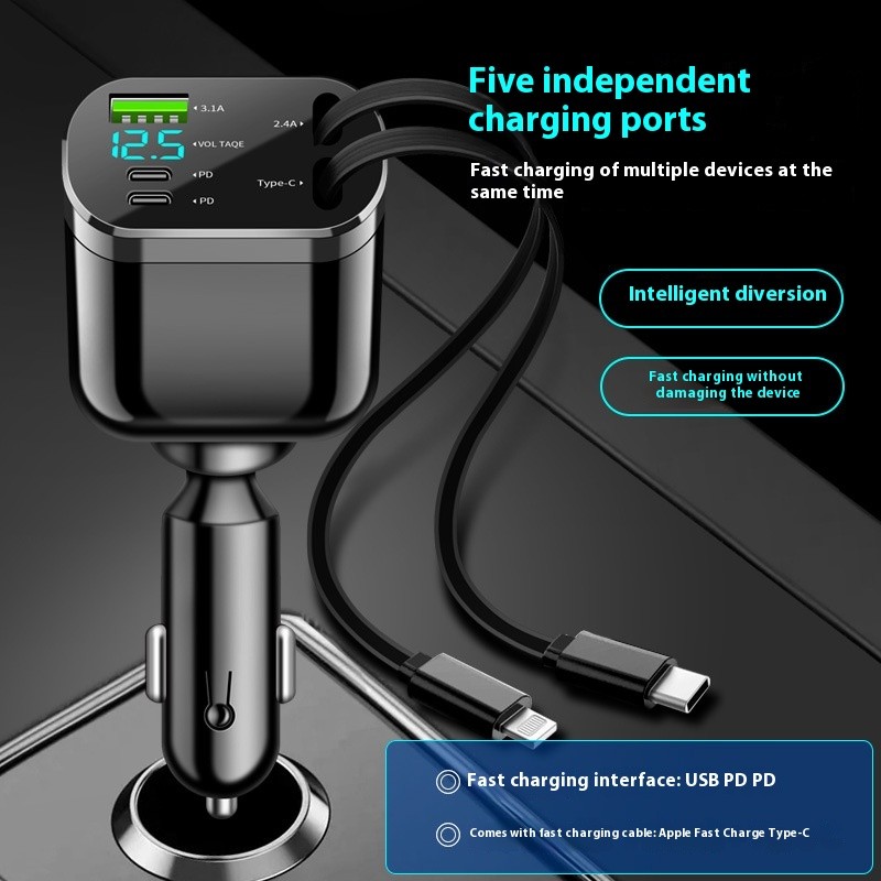 Cigarette Lighter Folding Double Flexible Wire Car Charger