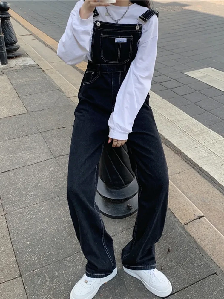 Womens Black Bib Overalls