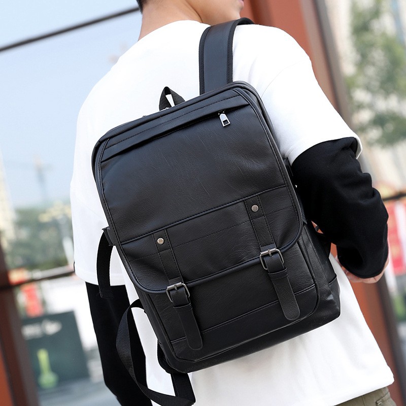 High School Men's Leather Bag Retro Backpack