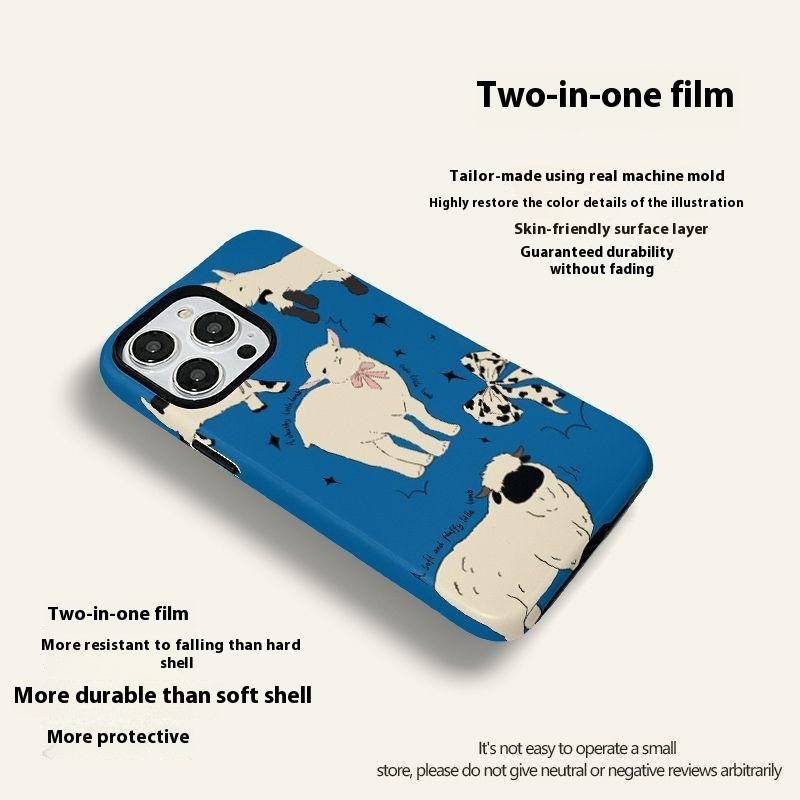Double-Layer Two-in-one Film Blue Lamb Phone Case