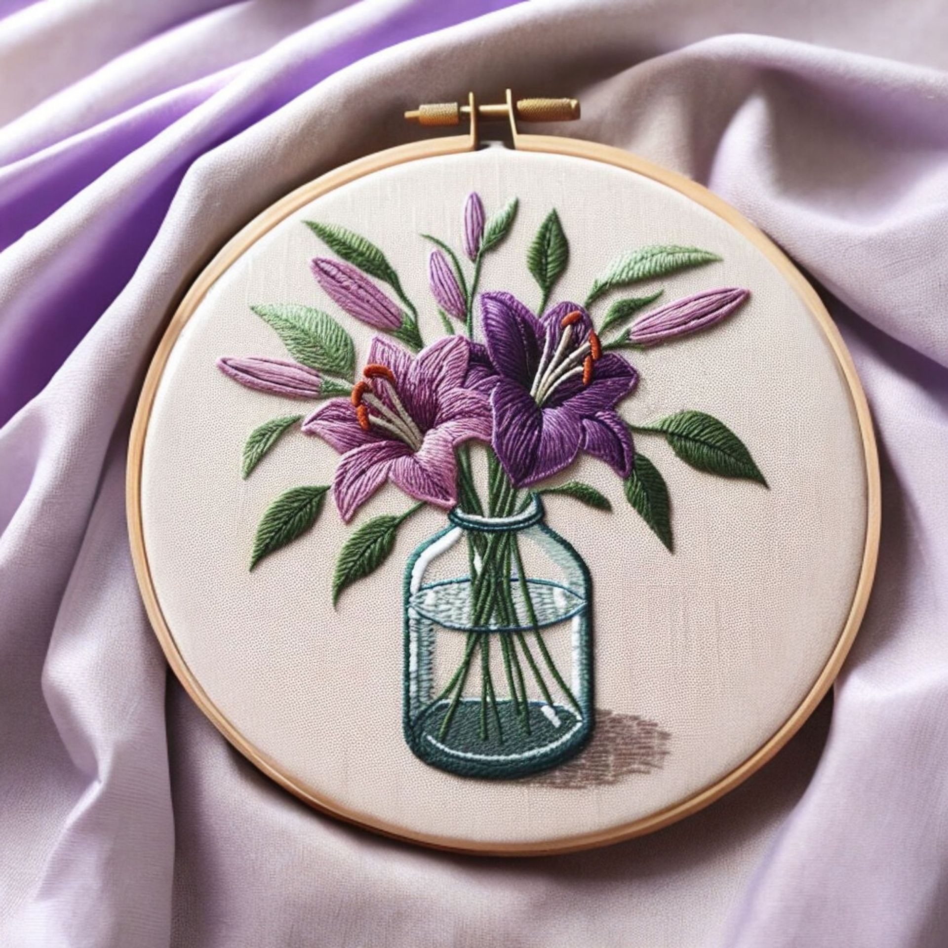 Purple Lily Flower Embroidery