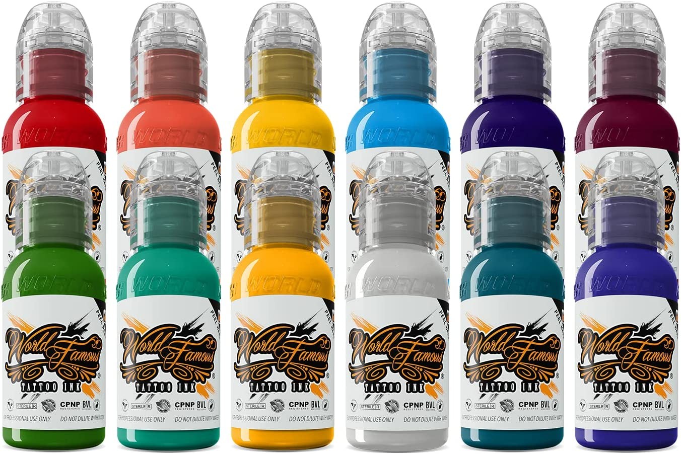 12 Color Primary Set #3 World Famous Tattoo Ink 1oz