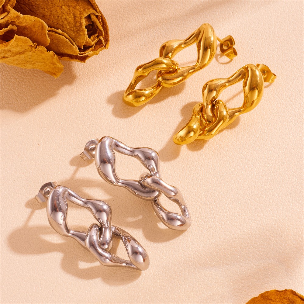 European And American Tassel Leaves Stainless Steel Non-fading Twist Earrings