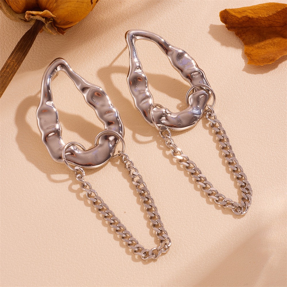 European And American Tassel Leaves Stainless Steel Non-fading Twist Earrings