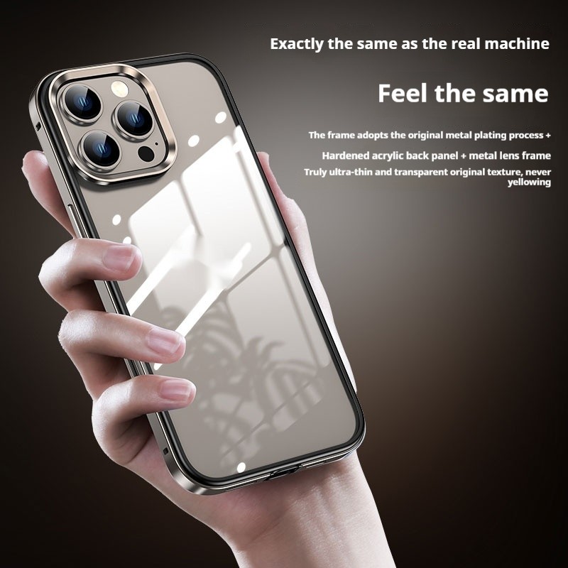 Metal Border Shell HD Transparent Flexible Glue Heat Dissipation Drop-resistant All-inclusive Shell Phone Case