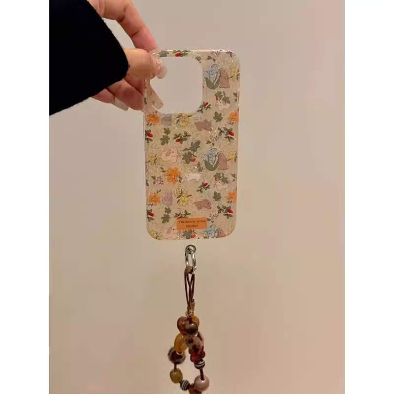 Korean Flower Rabbit Phone Case Rope Handle