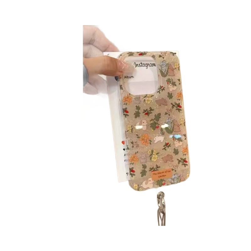 Korean Flower Rabbit Phone Case Rope Handle