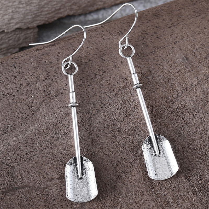 Retro Personalized Shovel Long Earrings Creative Ethnic Style Ancient Silver Alloy