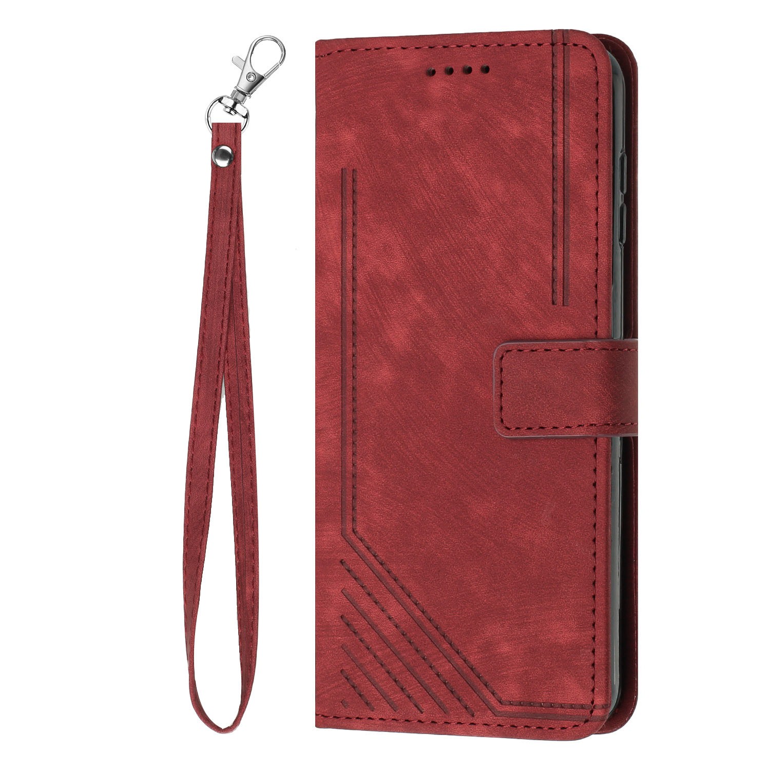 Leather Case Skin Frosted Striped Card Wallet Crossbody Rope