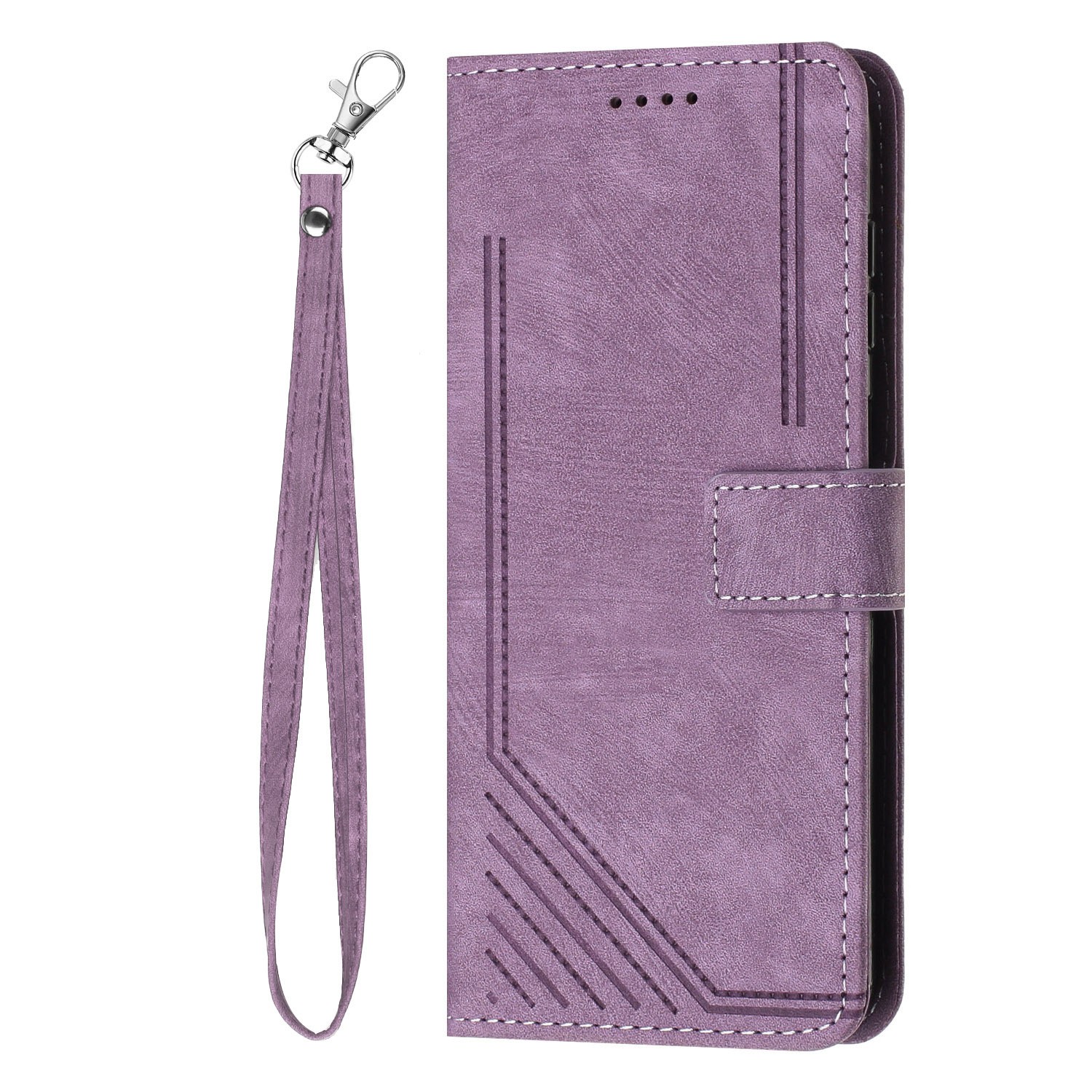 Leather Case Skin Frosted Striped Card Wallet Crossbody Rope