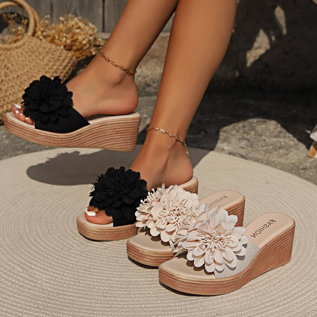 Flower Design Wedge Sandals Female