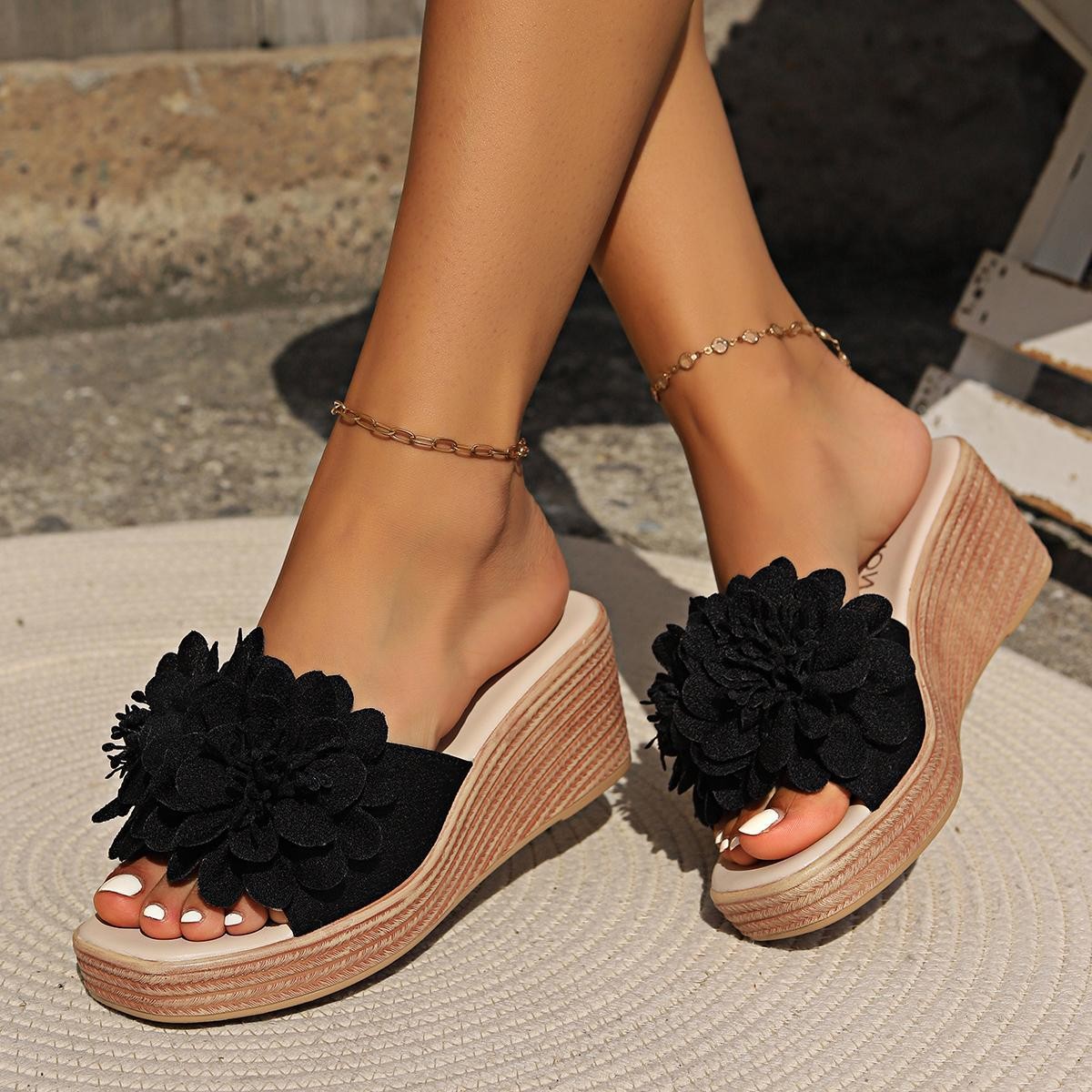 Flower Design Wedge Sandals Female