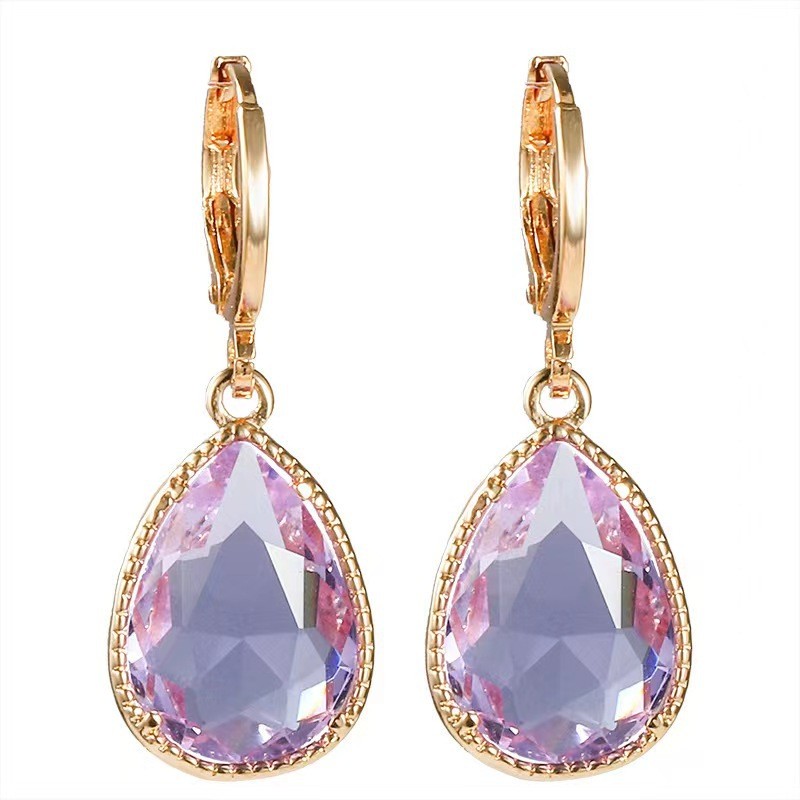 Glass Water Drop Copper Colorful Rare Earth Earrings