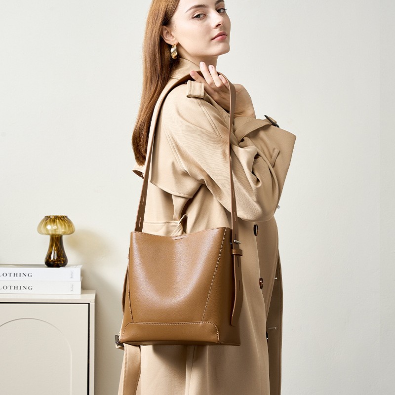 Women’s Genuine Leather Crossbody & Shoulder Oversized Bucket Bag