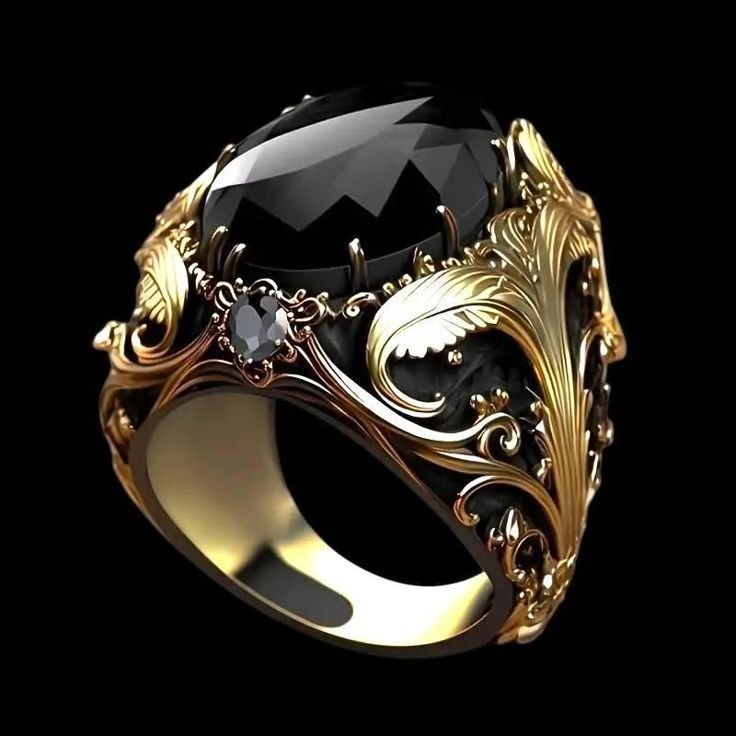 Pattern Geometric Imitation Ink Color Gem Ornament Men's Wide Face Ring