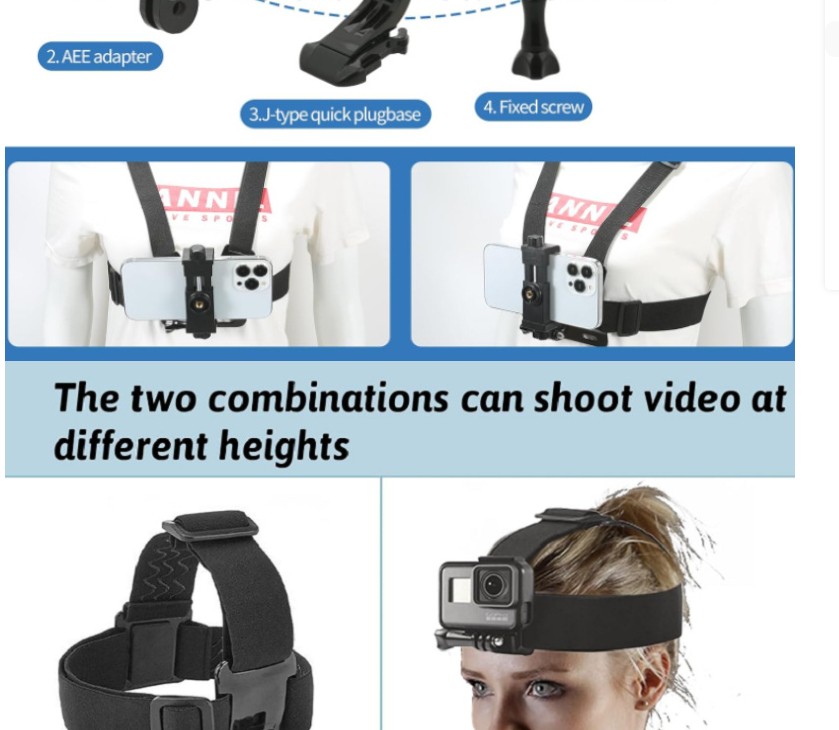 Sports Camera Mobile Phone Chest Strap Headband First Person Perspective Shooting Suit
