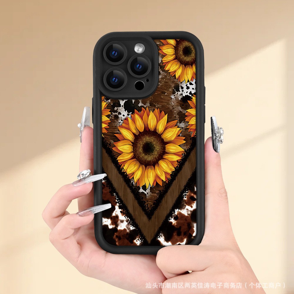 Personalized Leopard Print Sunflower Silicone Phone Case