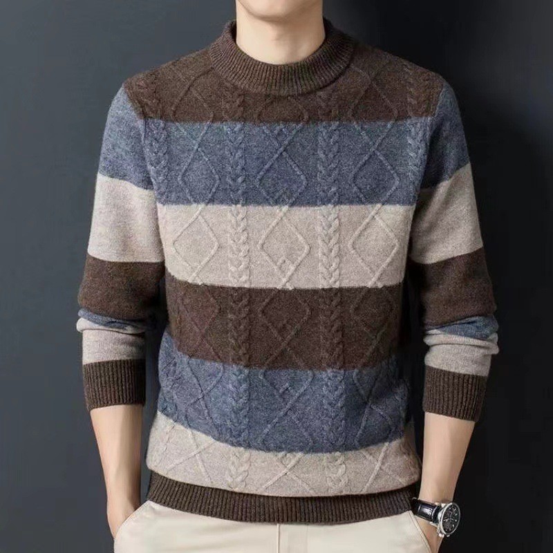 Autumn And Winter Pure Color Youth Business Casual Loose Round Neck Cashmere Knitted Bottoming Shirt