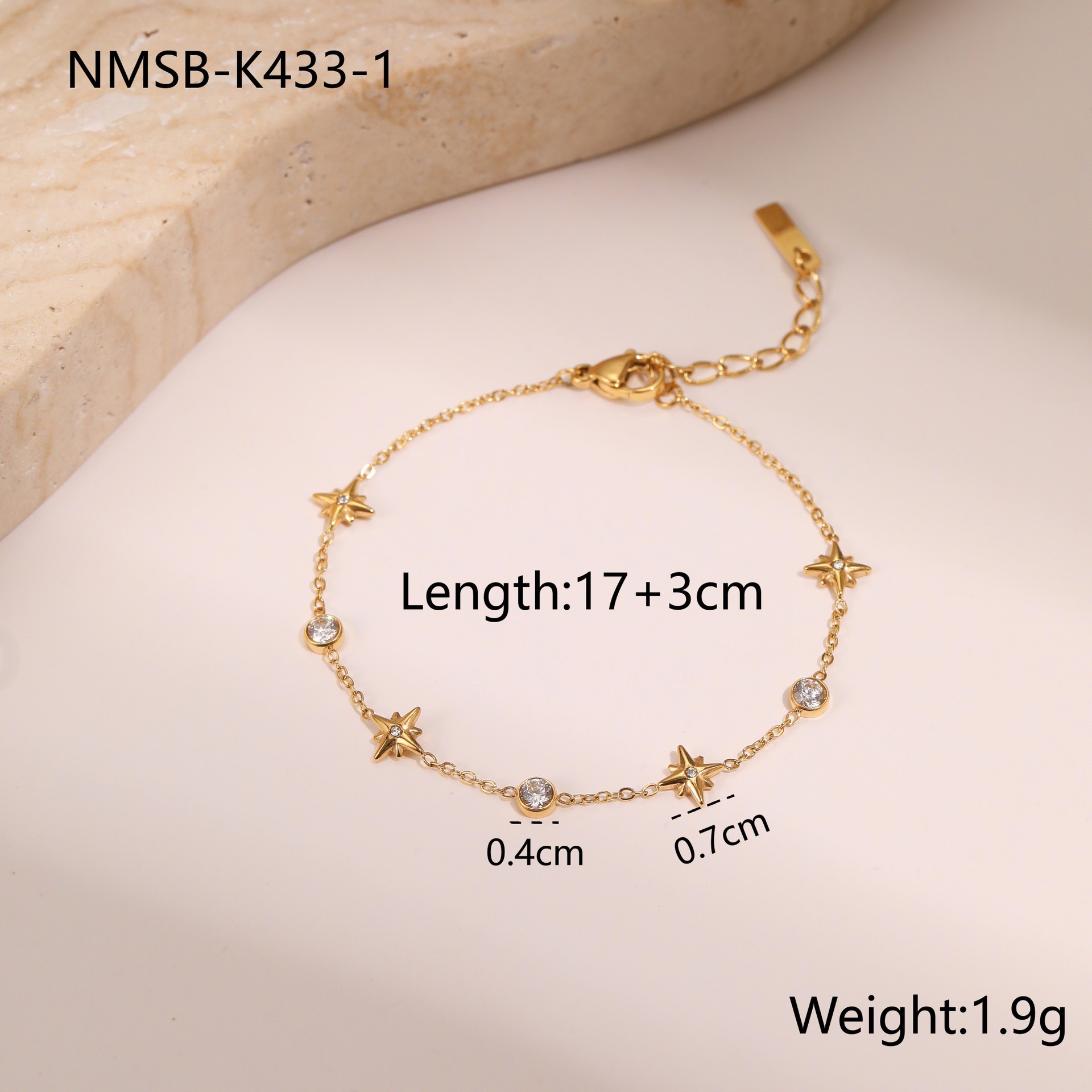 Ins Titanium Steel Bracelet 18K Gold Plating Zircon Star Pendant Exquisite