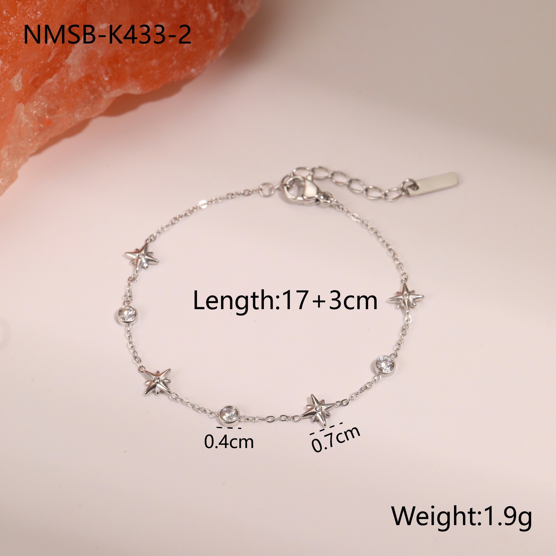Ins Titanium Steel Bracelet 18K Gold Plating Zircon Star Pendant Exquisite