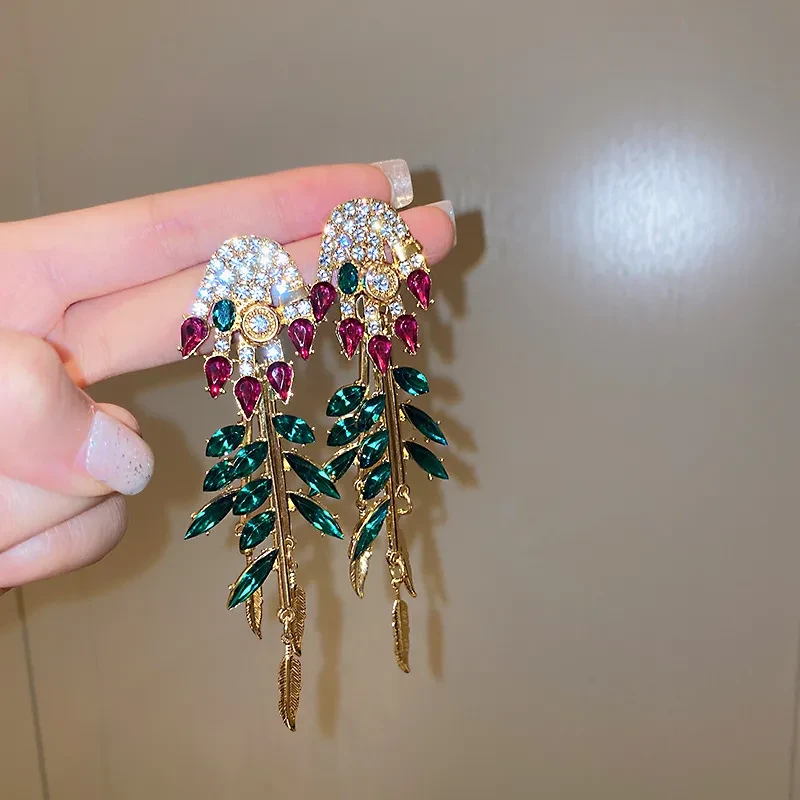 Diamond Drop Finger Feather Earrings