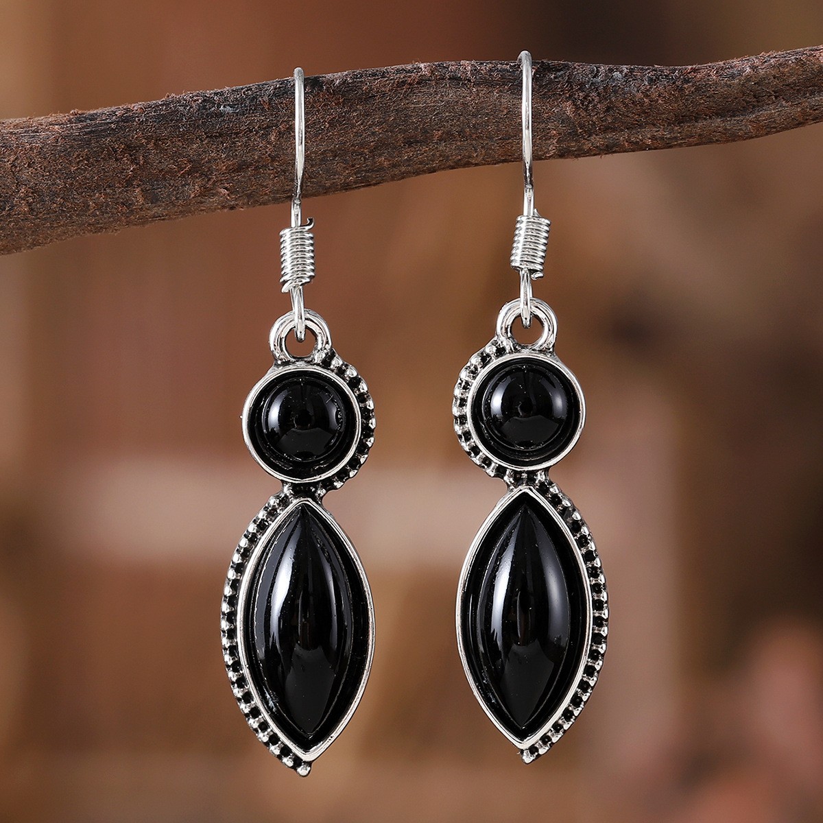 Vintage Gemstone Pendant Earrings Bohemian Niche