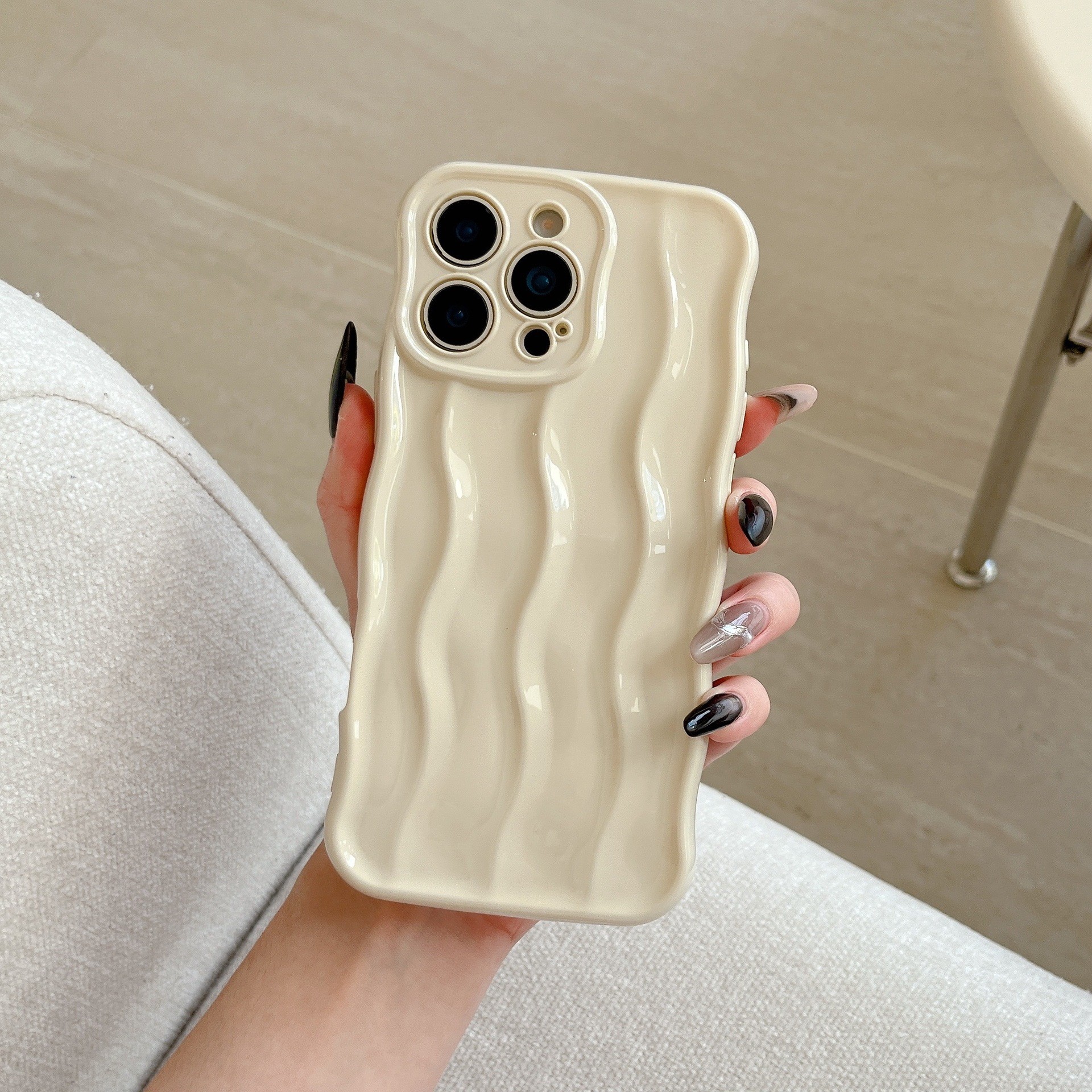 Applicable Electroplating Three-dimensional Wave Stripe Phone Case Drop-resistant Protective Cover