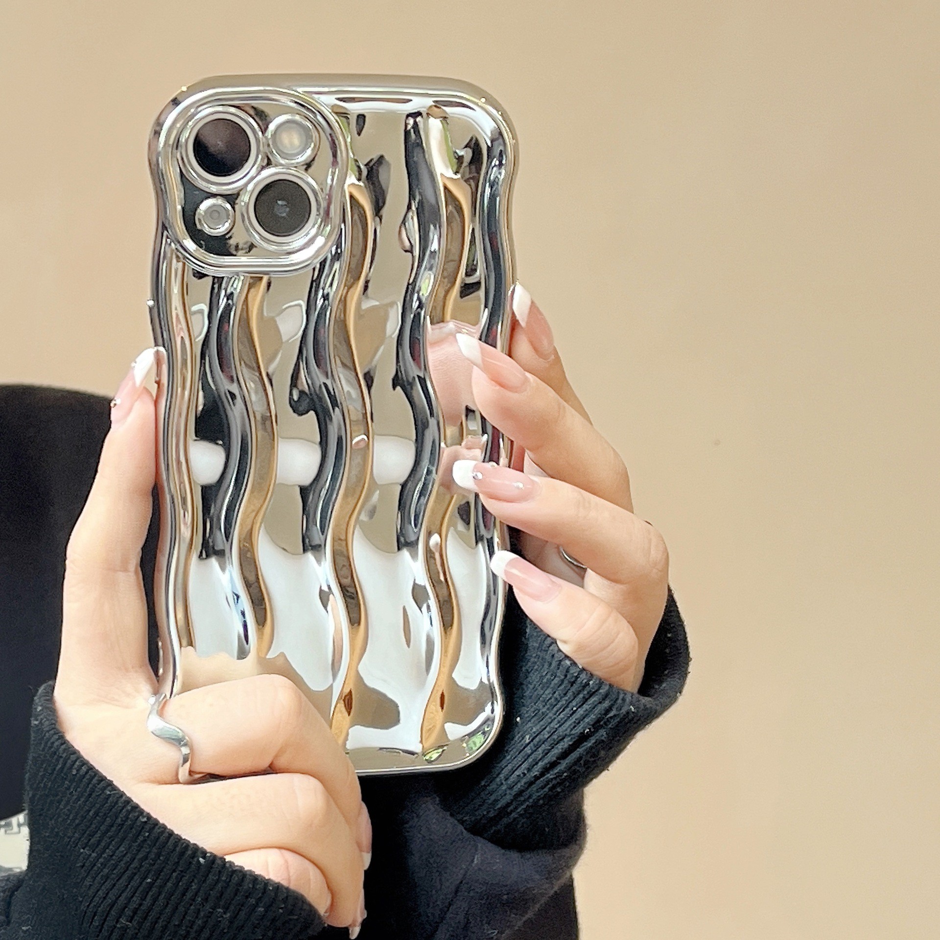 Applicable Electroplating Three-dimensional Wave Stripe Phone Case Drop-resistant Protective Cover