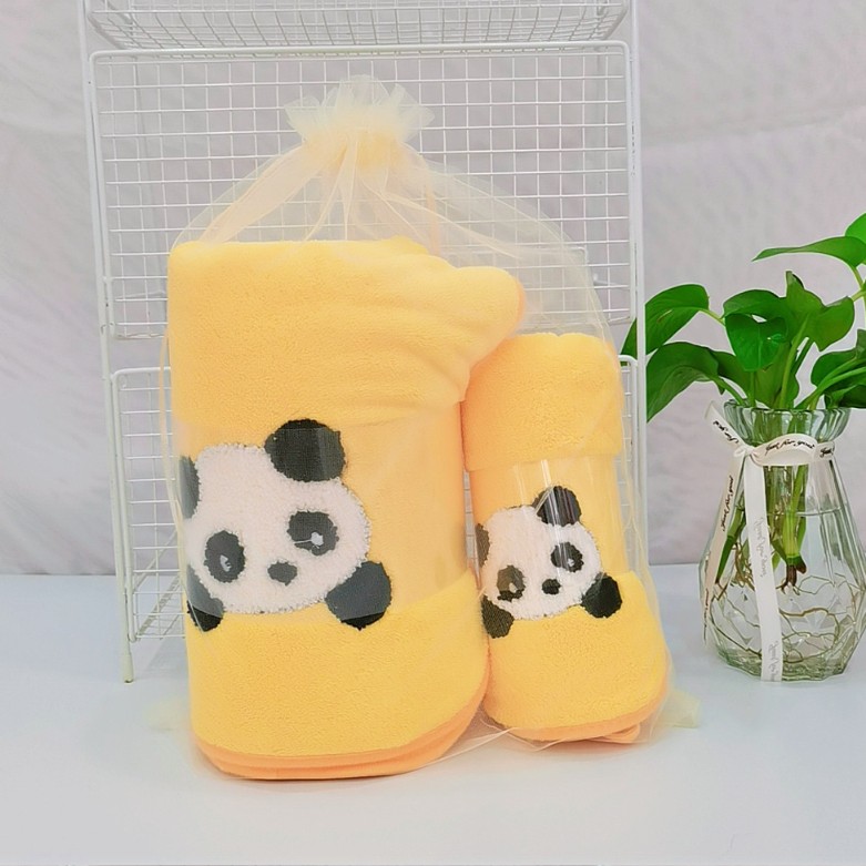 Coral Velvet Panda Embroidery Covers Soft And Absorbent
