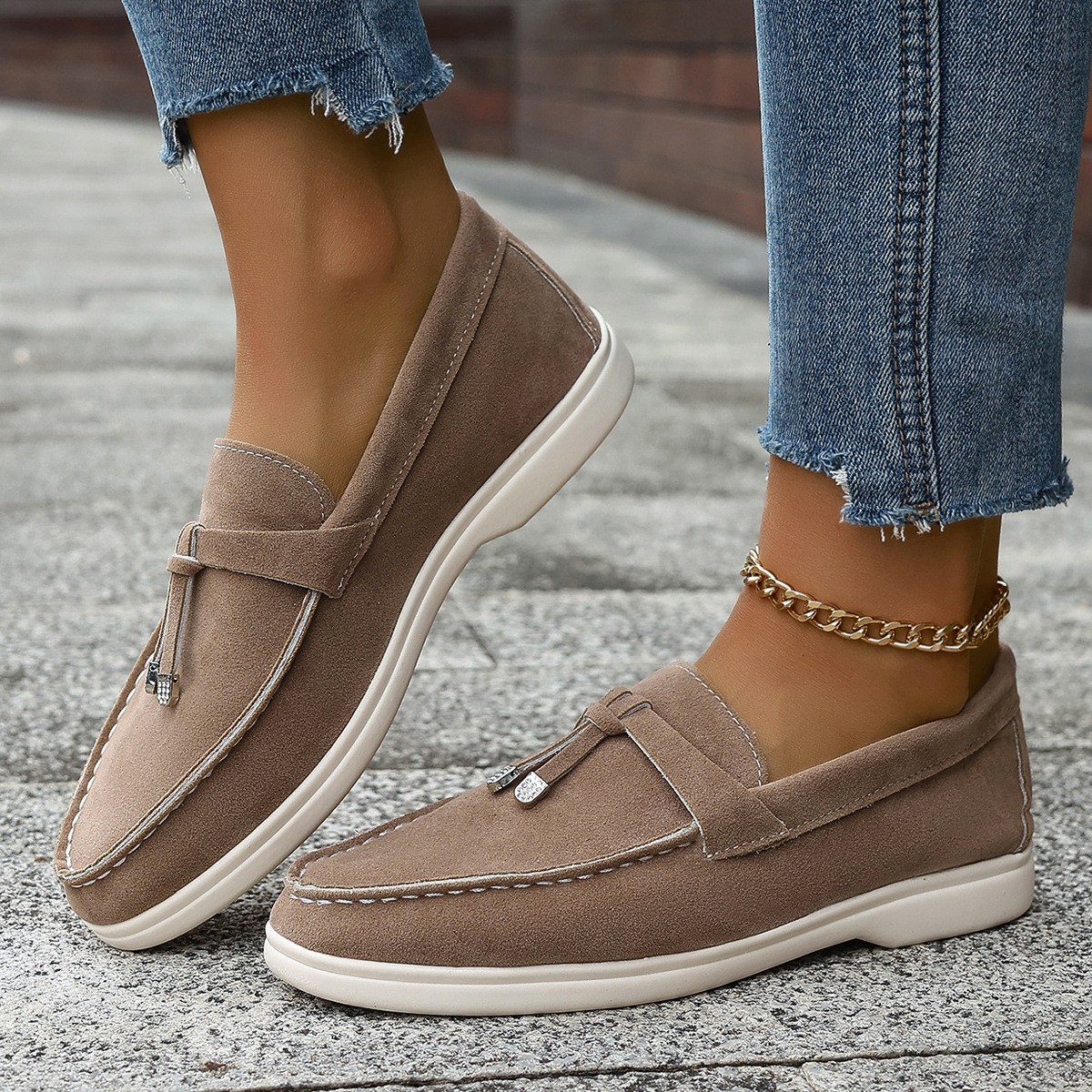 Casual One Pedal Loafer Tassel Shallow Mouth Loafers For Women