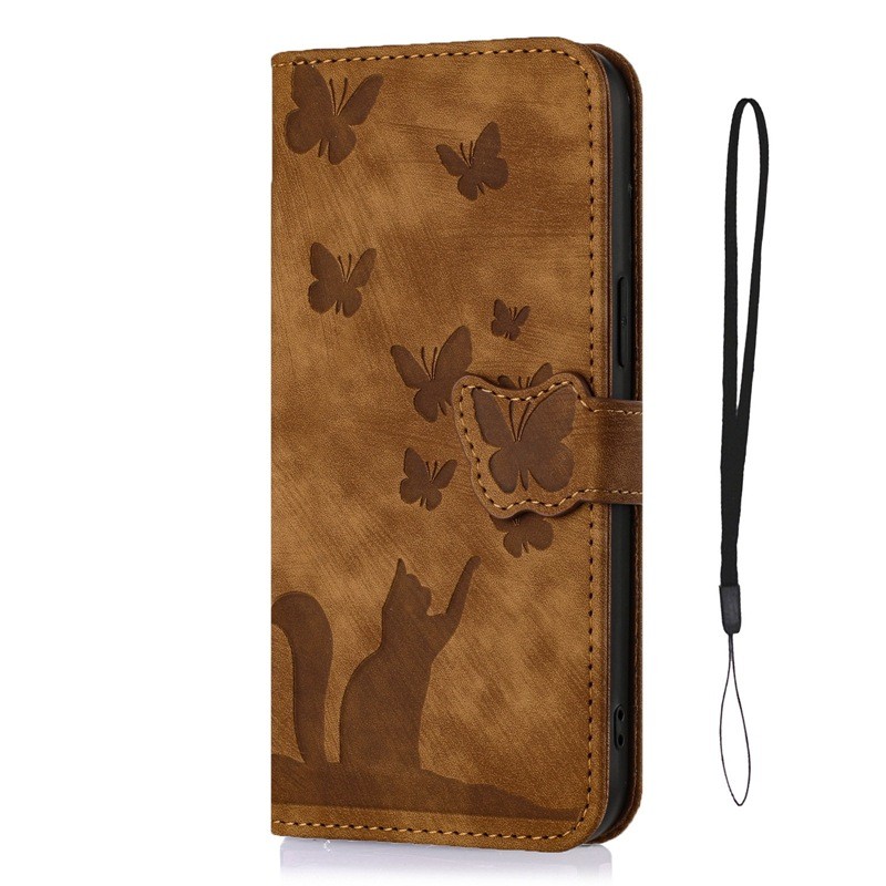 Butterfly Cat Embossed Phone Leather Case