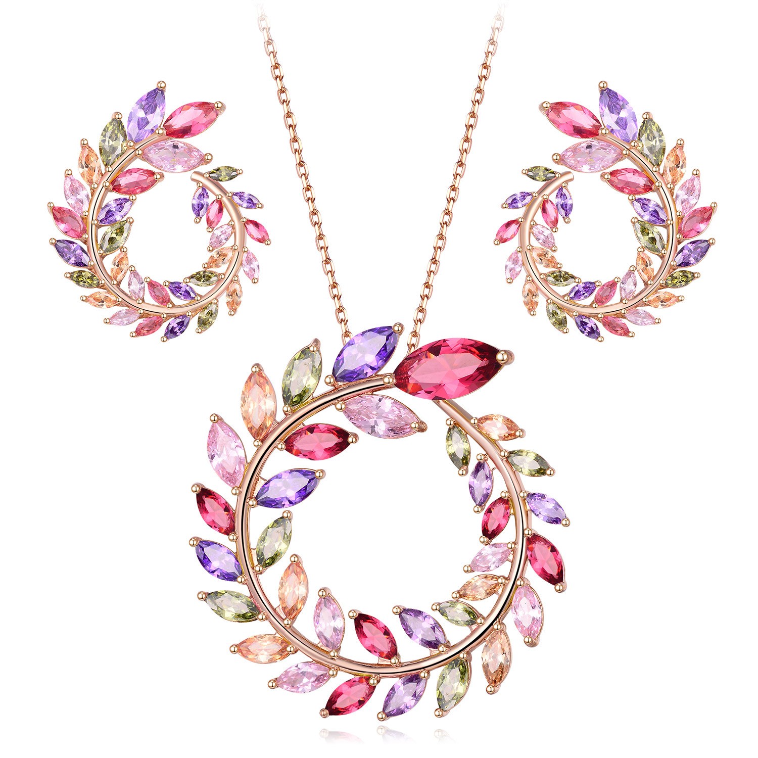 18K Real Gold Handmade Inlaid Colorful Garland Shape Earrings