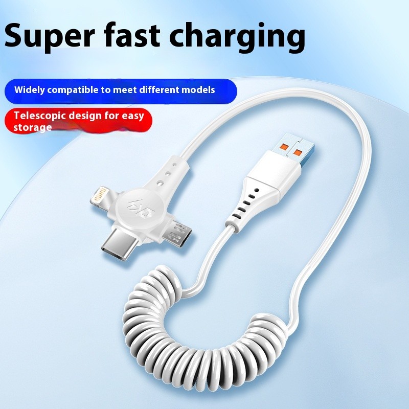 Super Fast Charge Charge Spring Telescopic Data Cable One Drag Three Fast Charge Type-c Android Three-in-one Charge Cable
