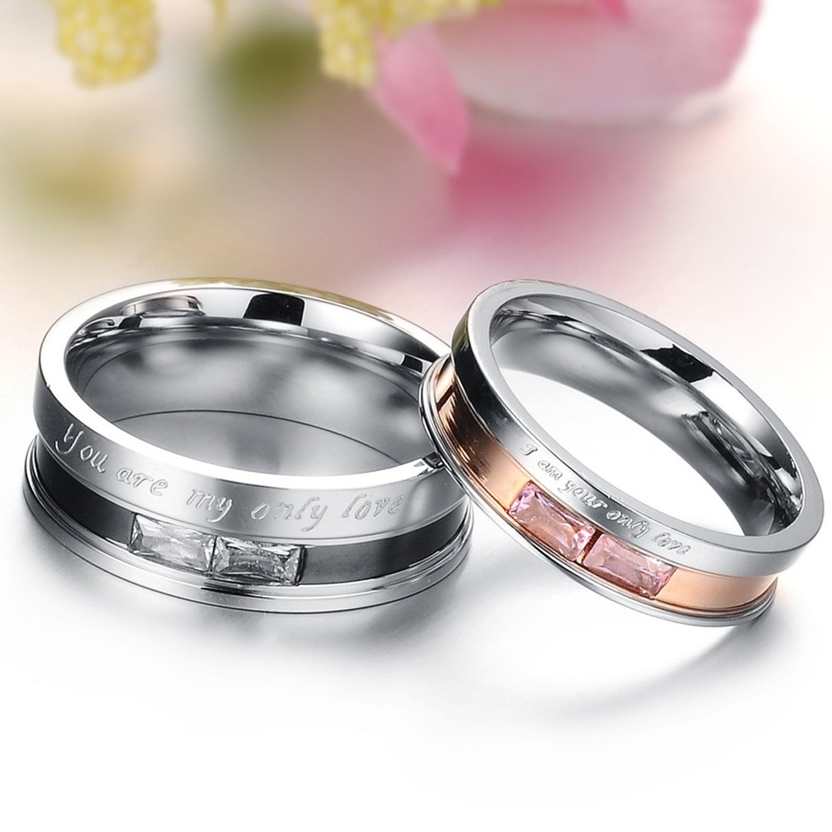 Titanium Steel Couple Diamond Fashion Ring