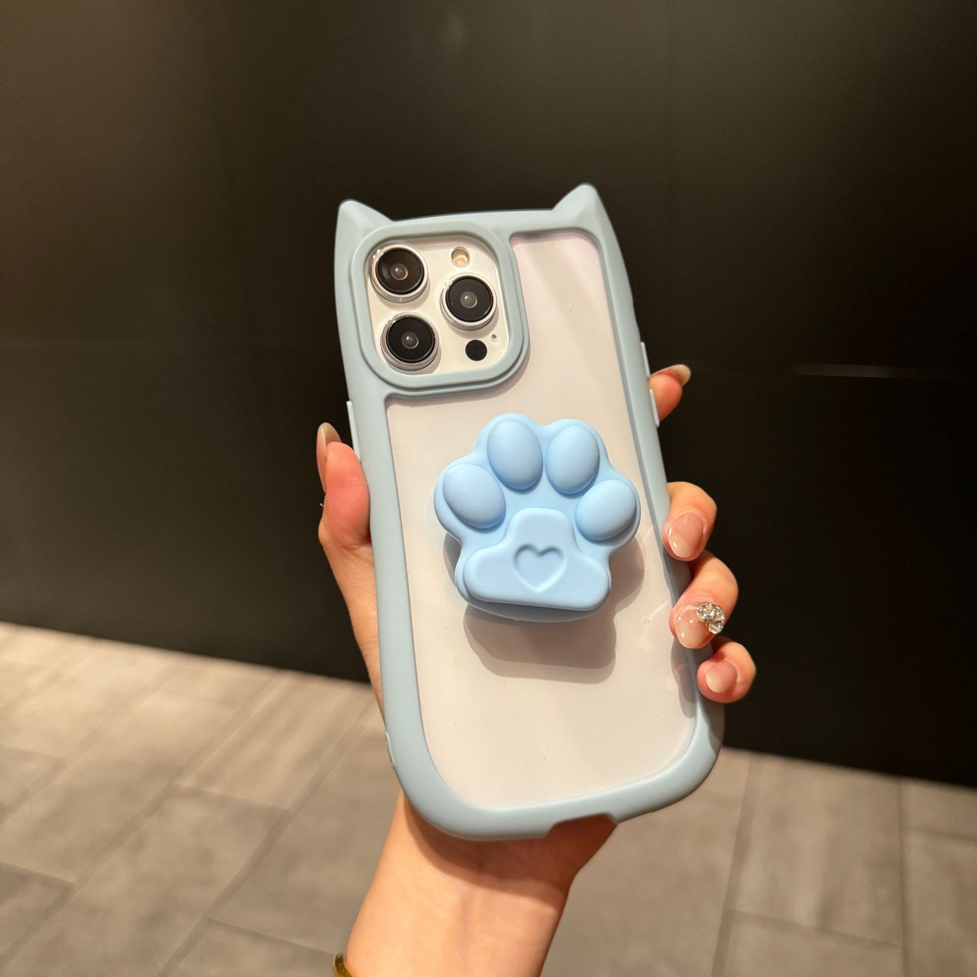 Cute Three-dimensional Cat Ears Transparent Phone Case
