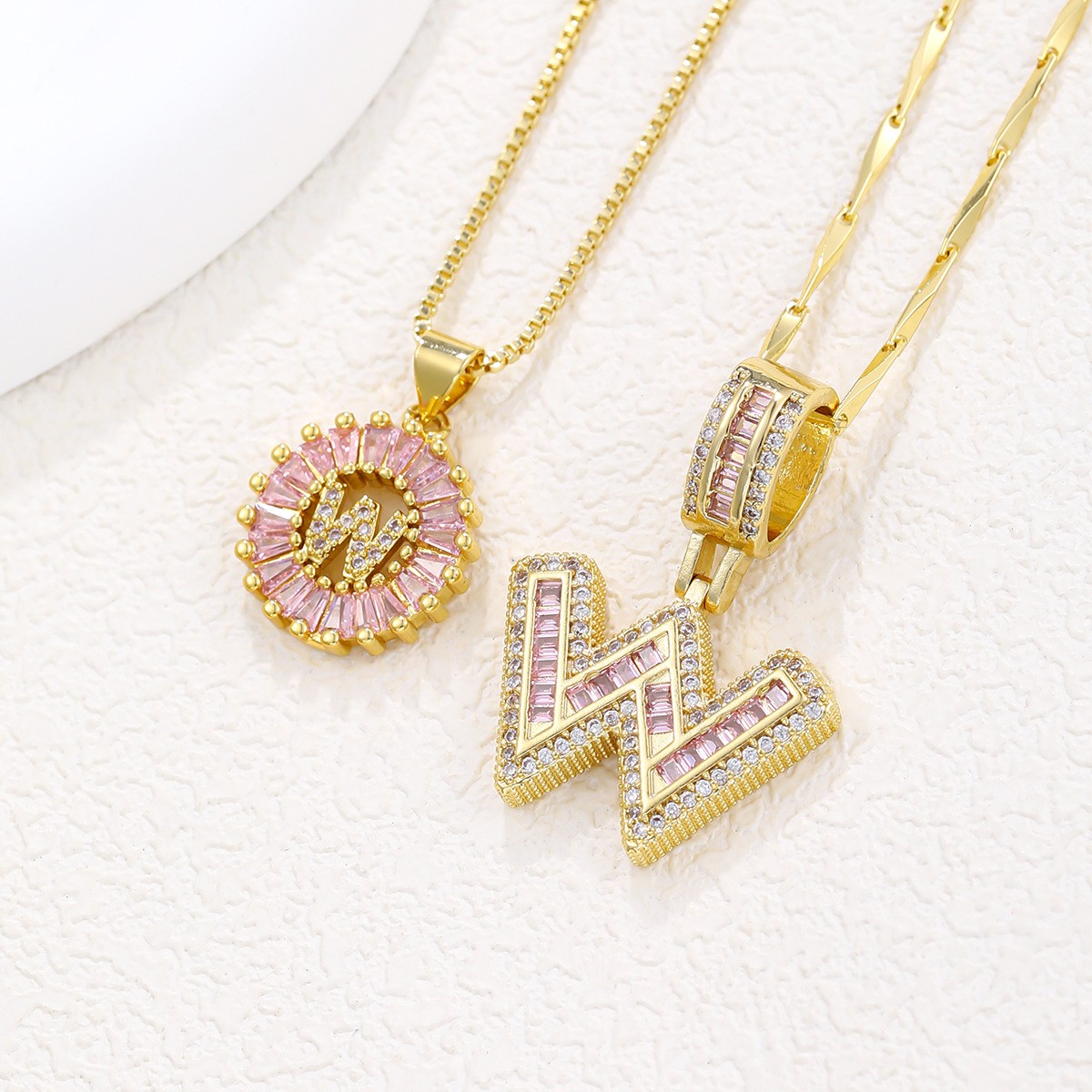 26 Letter Pendant Necklace Copper Inlaid Zirconium Plated Real Gold