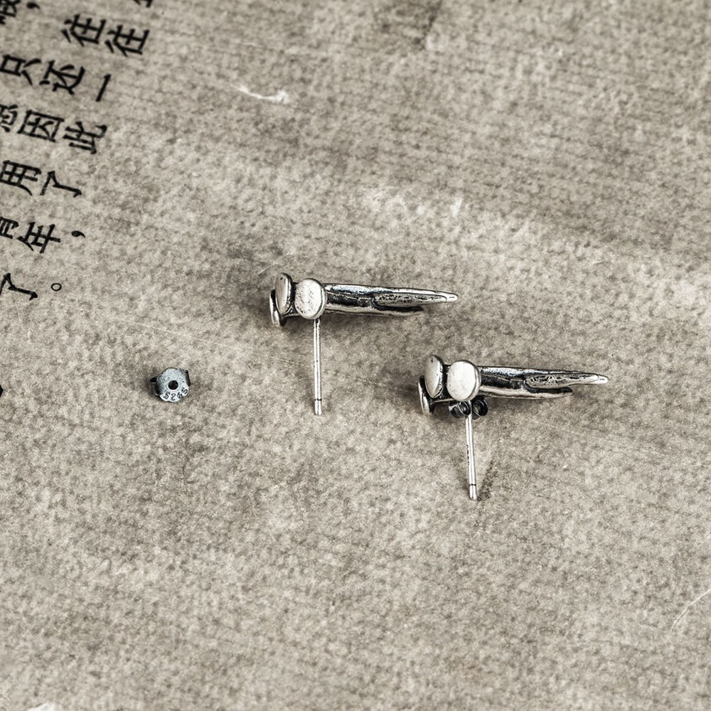 S925 Sterling Silver Nail Ear Studs Earrings Punk