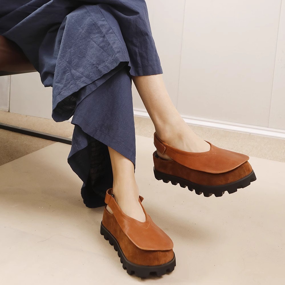 Retro Original Thick-soled Leather Toe Box Soft Bottom Platform Shoes For Women
