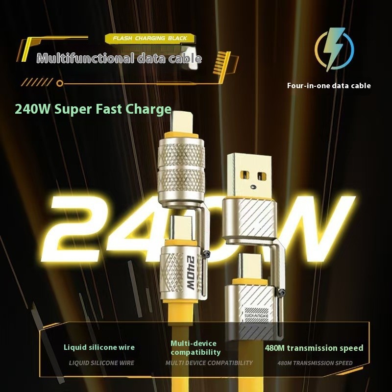 120W Zinc Alloy Fast Charging Four-in-one Charging Multi-function Switching Interface Double Typec Bold Silicone Data Cable
