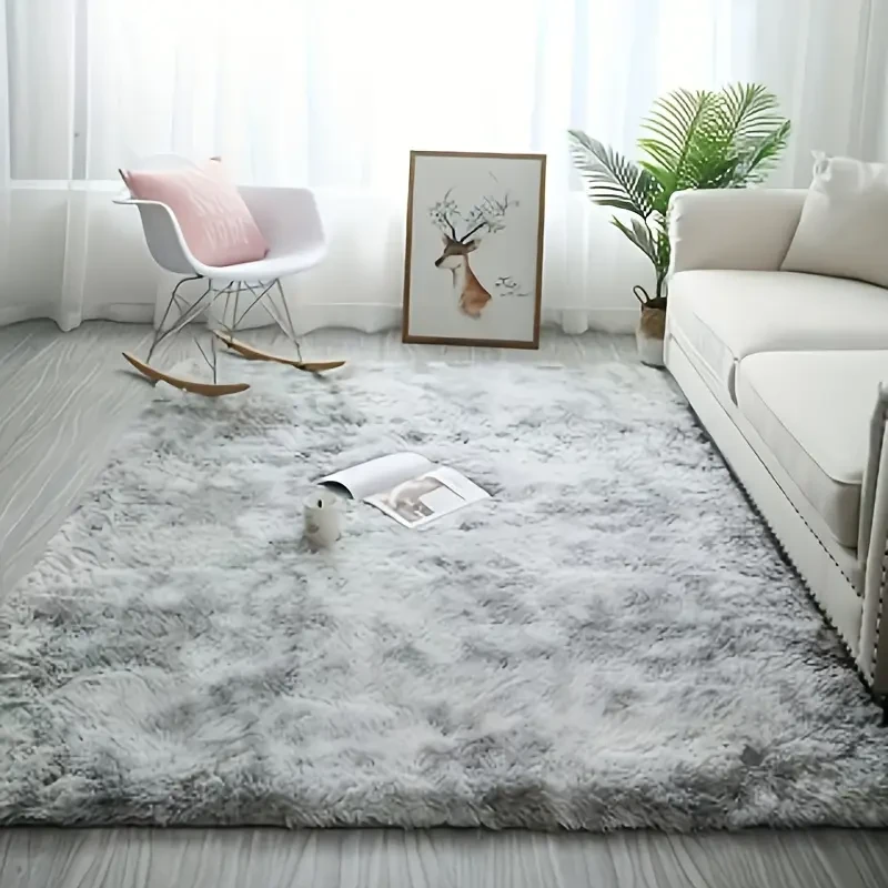 Soft Plush Carpet Rug Tie-Dye Aqua Gray