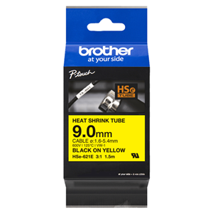 Brother HSE621E 9.0mm x 1.5m Black on Yellow Heat Shrink Tape