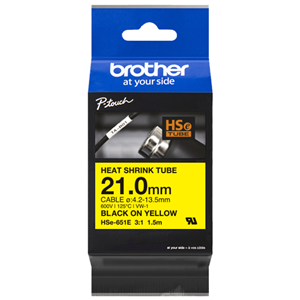 Brother HSE651E 21.0mm x 1.5m Black on Yellow Heat Shrink Tape