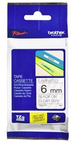 Brother TZe-111 6mm x 8m Black on Clear Tape