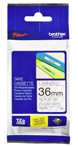 Brother TZe-161 36mm x 8m Black on Clear Tape
