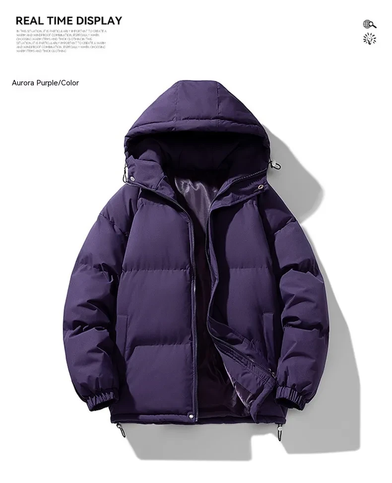 Men's Hoodie Coat Winter Fashion Solid ZIp-up Thickened Cotton-padded Jacket Casual Warm Outwear Top Clothing